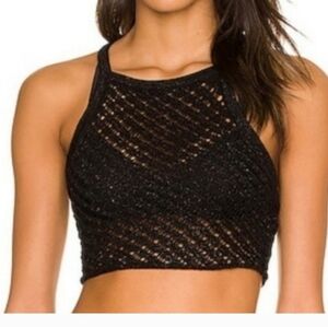 NWT Shimmer Black Crochet Halter Crop Top - Women